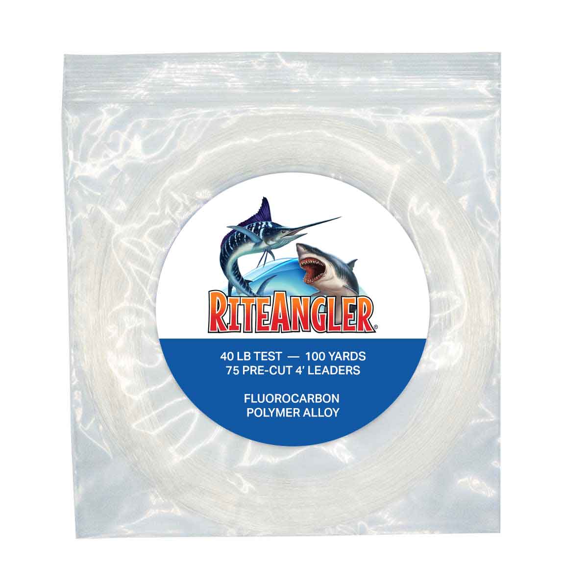 Rite Angler precut 4' Fluorocarbon fishing leaders 40lb Test 100 Yard Line