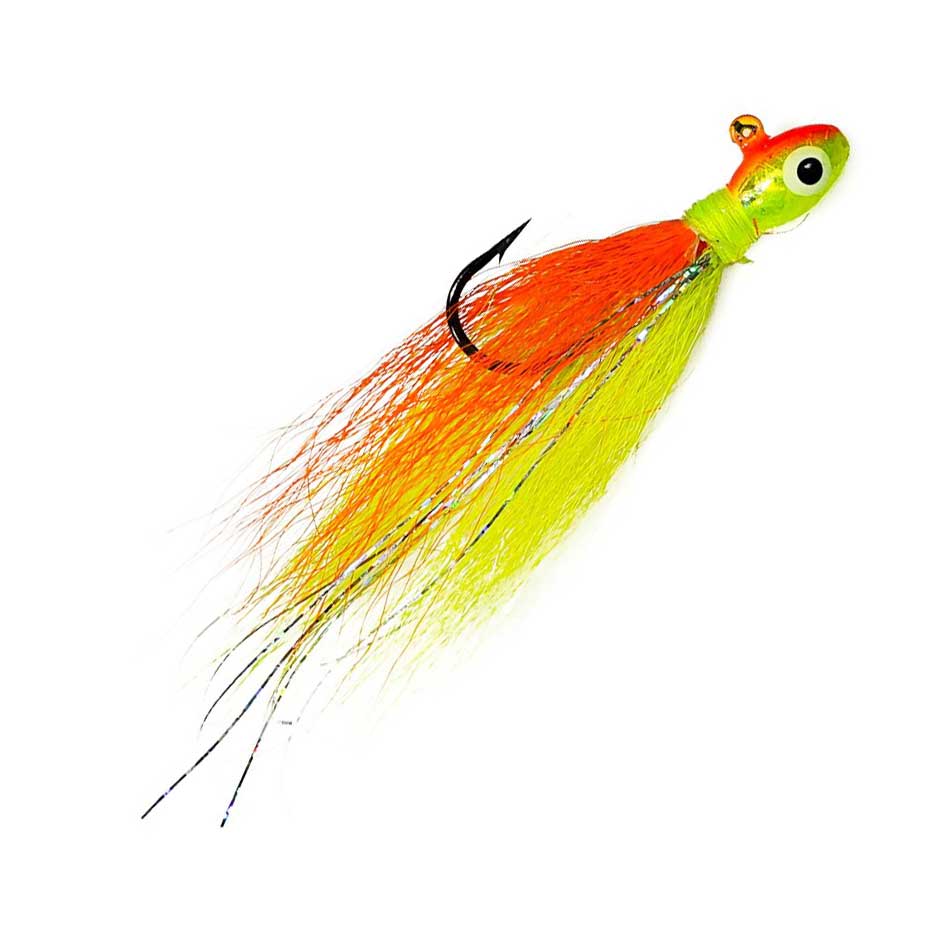 Charlies Pompano Bucktail Jig Chartreuse Orange