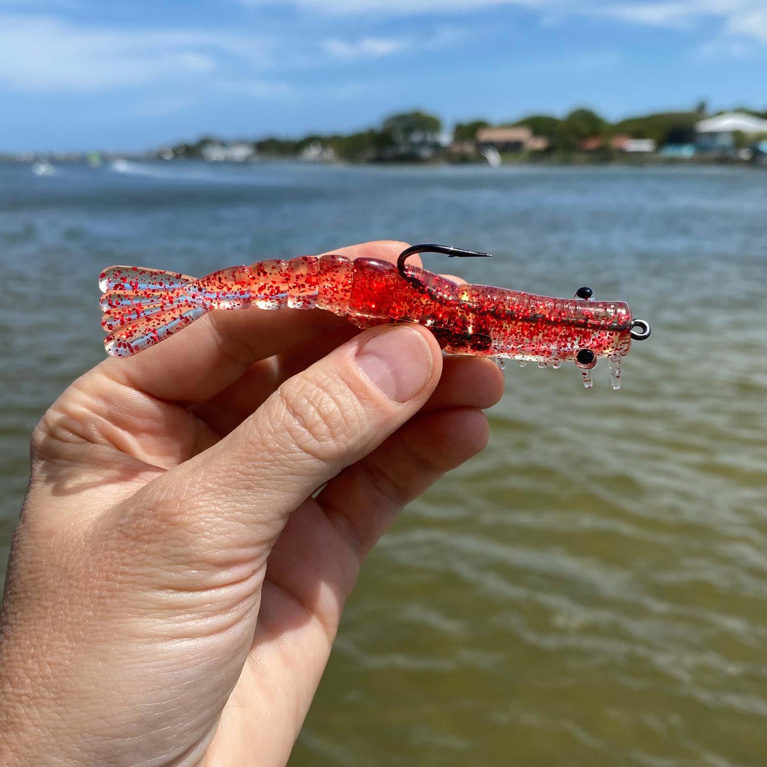 Charlie's Worms Shrimp Trio Top view Clear Red Glitter