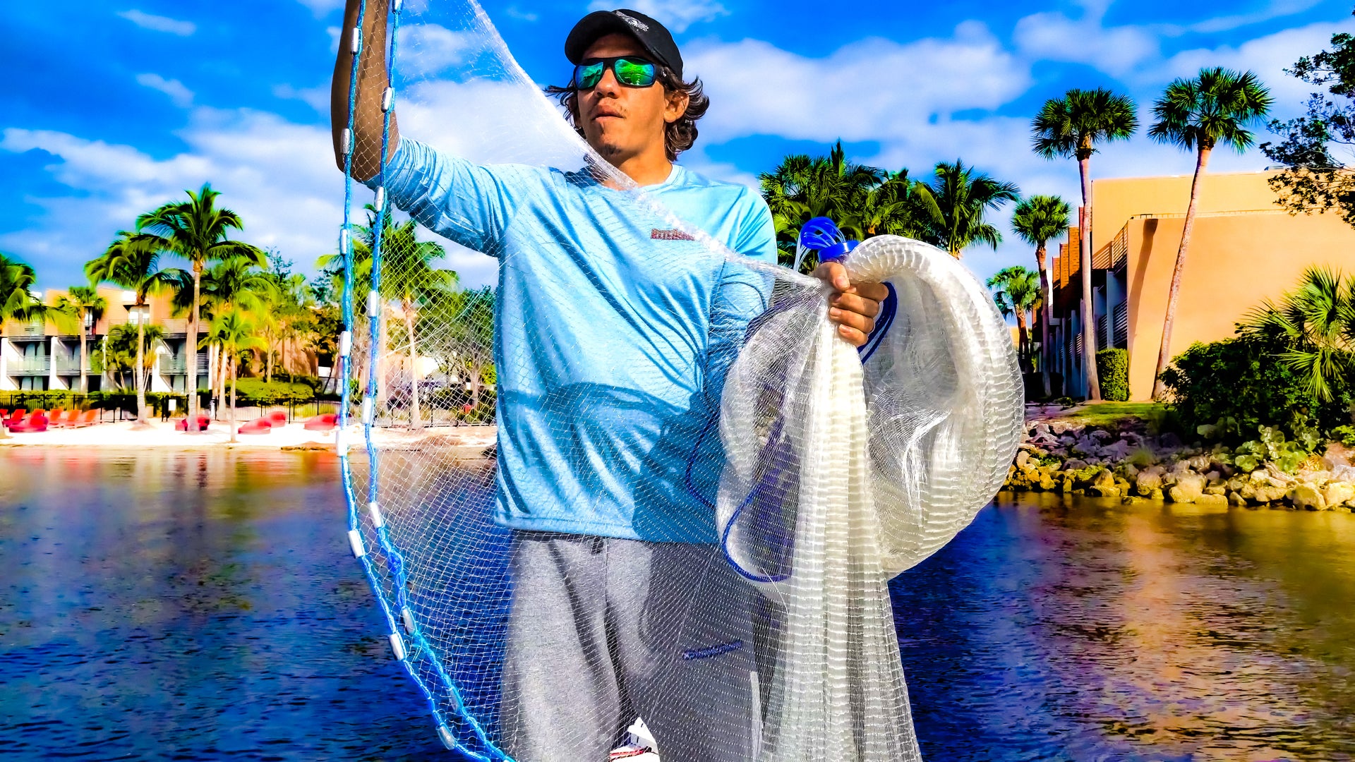 Saltwater Fishing Cast Net Throw Net Aluminum with Heavy Duty Weights