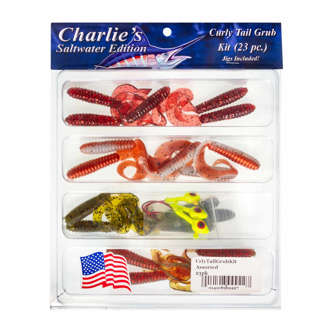 Charlie's Worms 4 inch Curly Tail Grub Kit - Artificial Fishing Bait for Freshwater, Saltwater and Bass Fishing Scented Lure 23pc, Assorted