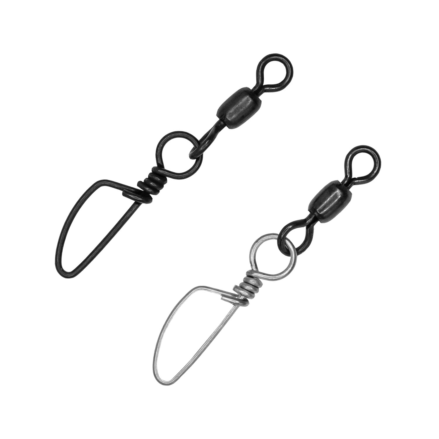 Fishing Barrel Swivel with Safety Snap, 50Pcs 22lb Carbon Steel, Black