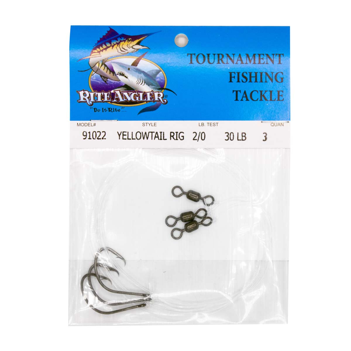 Rite Angler Yellowtail Rig 3pk #1, 1/0, 2/0, 30lb Test, Reef and Offshore Saltwater Big Game Fishing 3pk, Men's, Size: 5/0